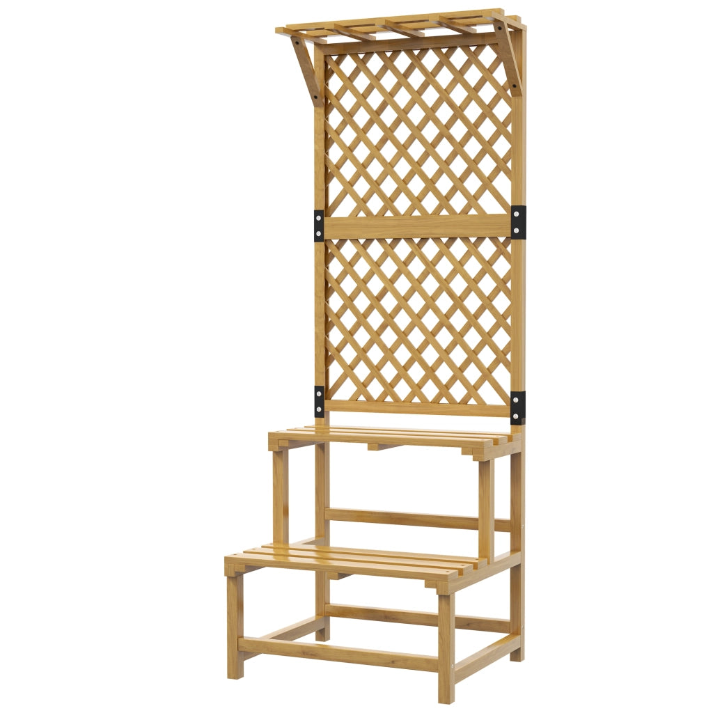 Portafiori in legno a 2 livelli con griglia posteriore, 60 x 50 x 166 cm, giallo