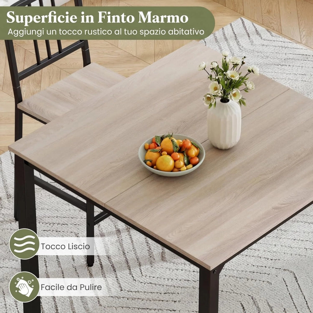 Set da Pranzo per 4 Persone, Set Cucina Bar 5 Pezzi con Superficie in Finto Marmo, Tavolo Quadrato in Legno e 4 Sgabelli Alti per Angolo Colazione e Sala da Pranzo (Grigio)
