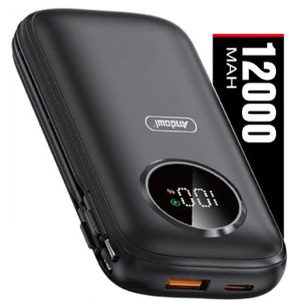 Trade Shop - Power Bank Q-cd056 Da 12000 Mah Con Display Digitale Intelligente Cavi Integrati -