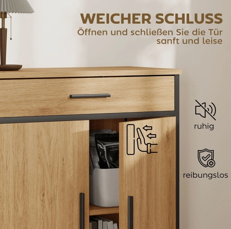 Mobile bagno con cassetto e 2 ante; ripiano regolabile; MDF e acciaio; rovere