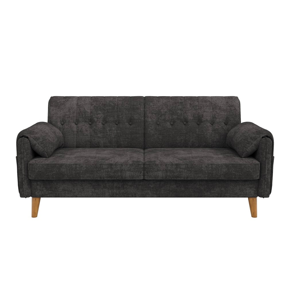 Divano 2 posti in tessuto ¨C Minimal ¨C grigio, gambe in legno massello, con braccioli e cuscini