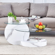 Tavolino da Caff¨¨ in Vetro Temperato e MDF ¨C MINIMAL ¨C Effetto Marmo Bianco, Design Moderno