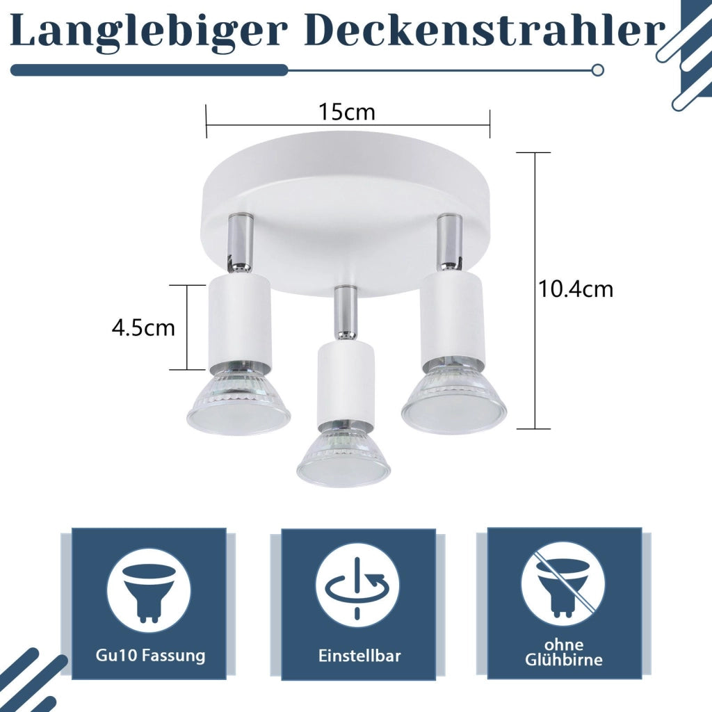ZMH Faretto da soffitto bianchi 3 luci GU10 moderni rotondi orientabili 350° per cucina soggiorno senza lampadina