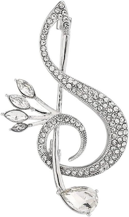 Fibbia da Lapello con Note Musicali e Cristallo di Zaffiro in G - Decorazione Musicale per Uomo, Donna e Musicisti - Ideale per Sciarpe, Giacche, Abiti, Abiti da Sera, Bouquets e Corsage - Regalo di Gioielleria per Matrimonio - Metallo e Zaffiro Cubico
