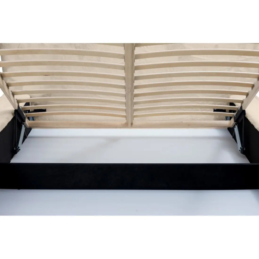 Letto contenitore ORLANE – Velluto beige duna – 180x200 cm – Rete sollevabile – Design di alta gamma