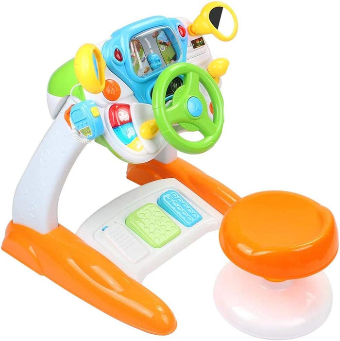 Volante Giocattolo Bambini con Pedali e Sgabello Gioco Prima Infanzia Luci Suoni