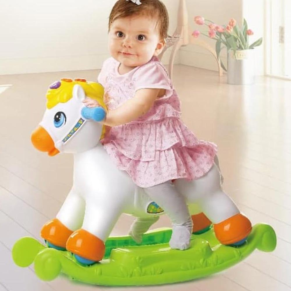 Cavallo a Dondolo 2in1 Cavalluccio Cavalcabile Ride On Ruote Luci Suoni Bambino