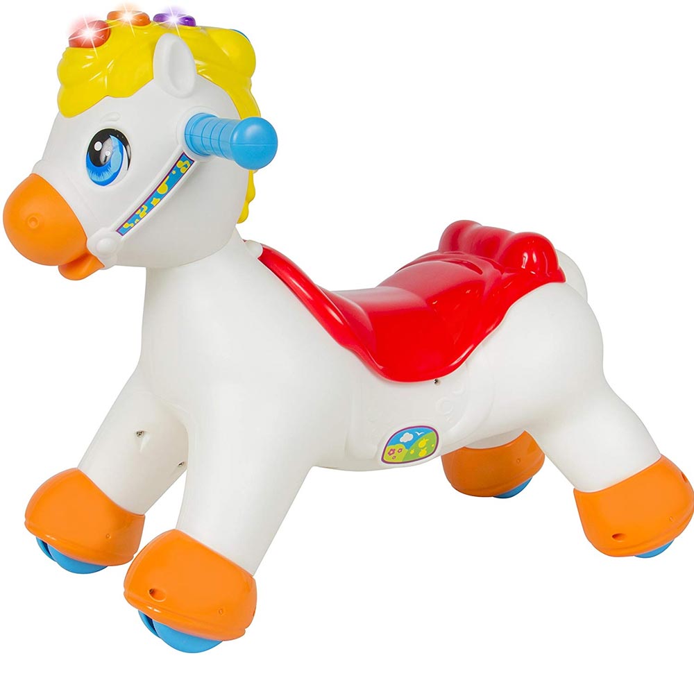 Cavallo a Dondolo 2in1 Cavalluccio Cavalcabile Ride On Ruote Luci Suoni Bambino