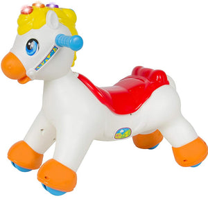 Cavallo a Dondolo 2in1 Cavalluccio Cavalcabile Ride On Ruote Luci Suoni Bambino