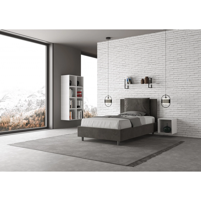 Letto imbottito 1 piazza e mezza 120x200 cm Antea - Contenitore,Microfibra,Grigio