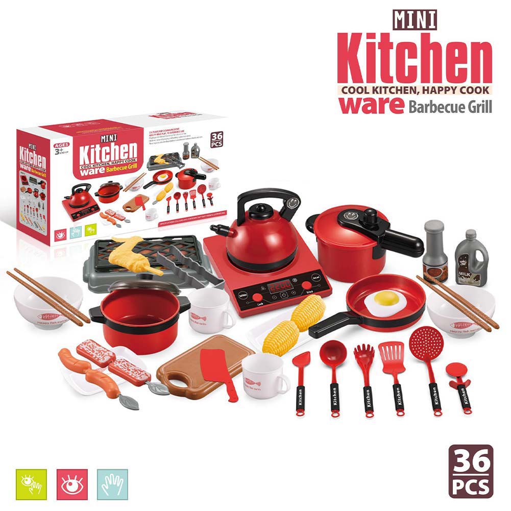 Set Kit 36 Pezzi da Cucina Giocattolo Gioco per Bambini con Suoni Realistico