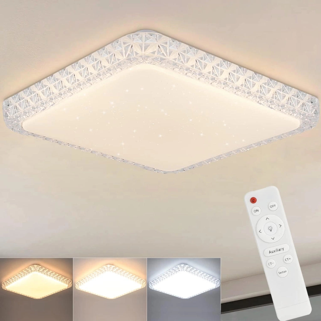 ZMH Lampada da soffitto plafoniera LED moderna quadrata 30cm cristallo cielo stellato dimmerabile telecomando bianco