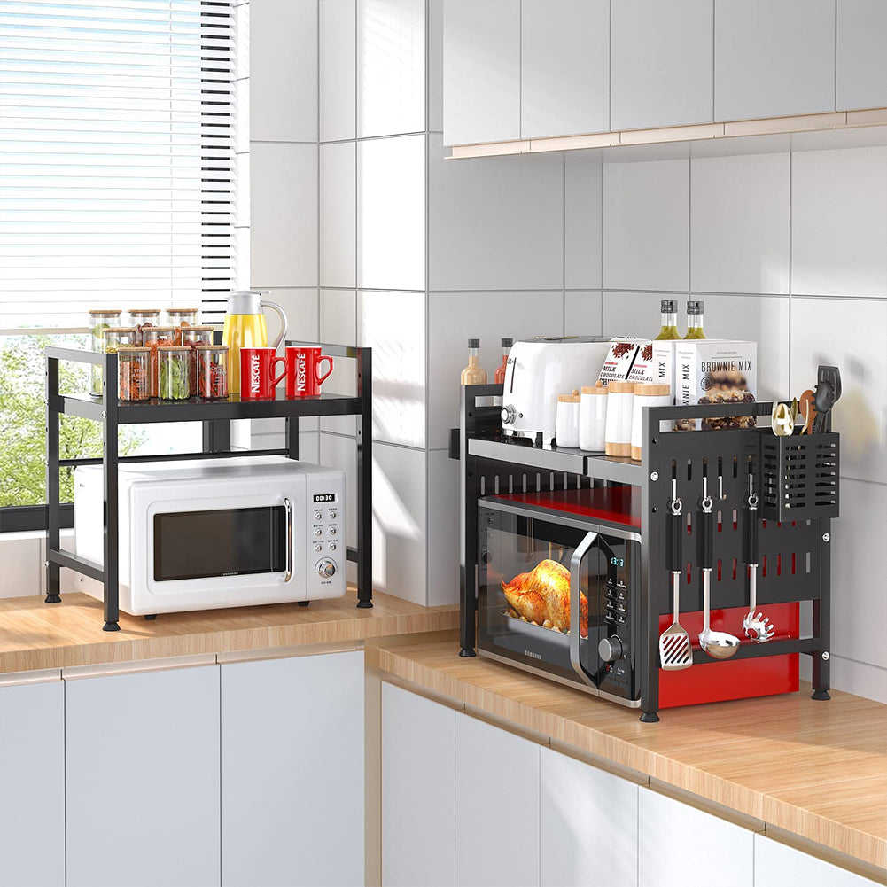 Scaffale Porta Microonde Allungabile Mensola Cucina con Porta Utensili e Spezie