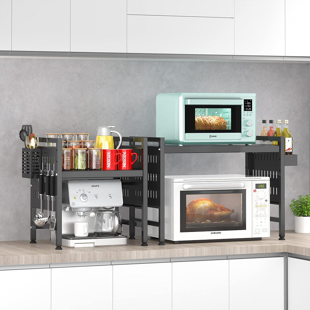 Scaffale Porta Microonde Allungabile Mensola Cucina con Porta Utensili e Spezie