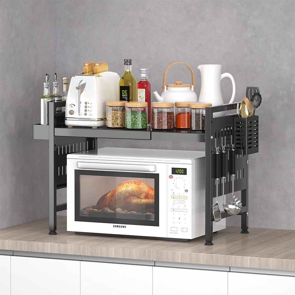 Scaffale Porta Microonde Allungabile Mensola Cucina con Porta Utensili e Spezie