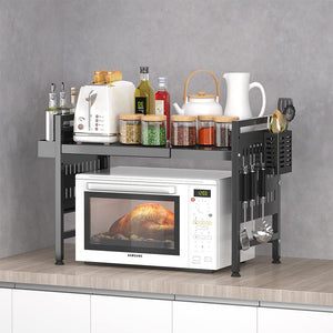 Scaffale Porta Microonde Allungabile Mensola Cucina con Porta Utensili e Spezie