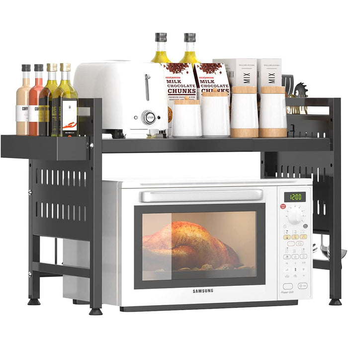 Scaffale Porta Microonde Allungabile Mensola Cucina con Porta Utensili e Spezie