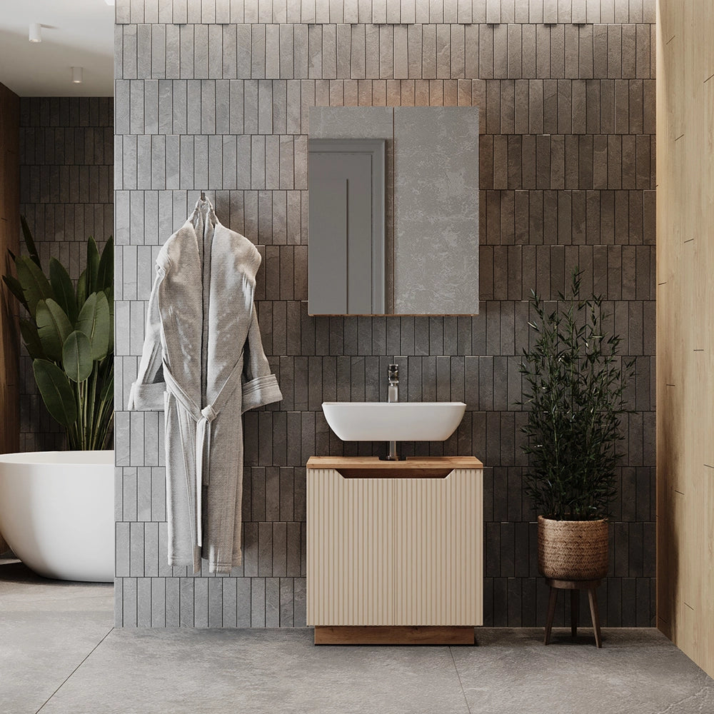 Vicco Set di mobili da bagno Rovere/cashmere a righe 2 parti
