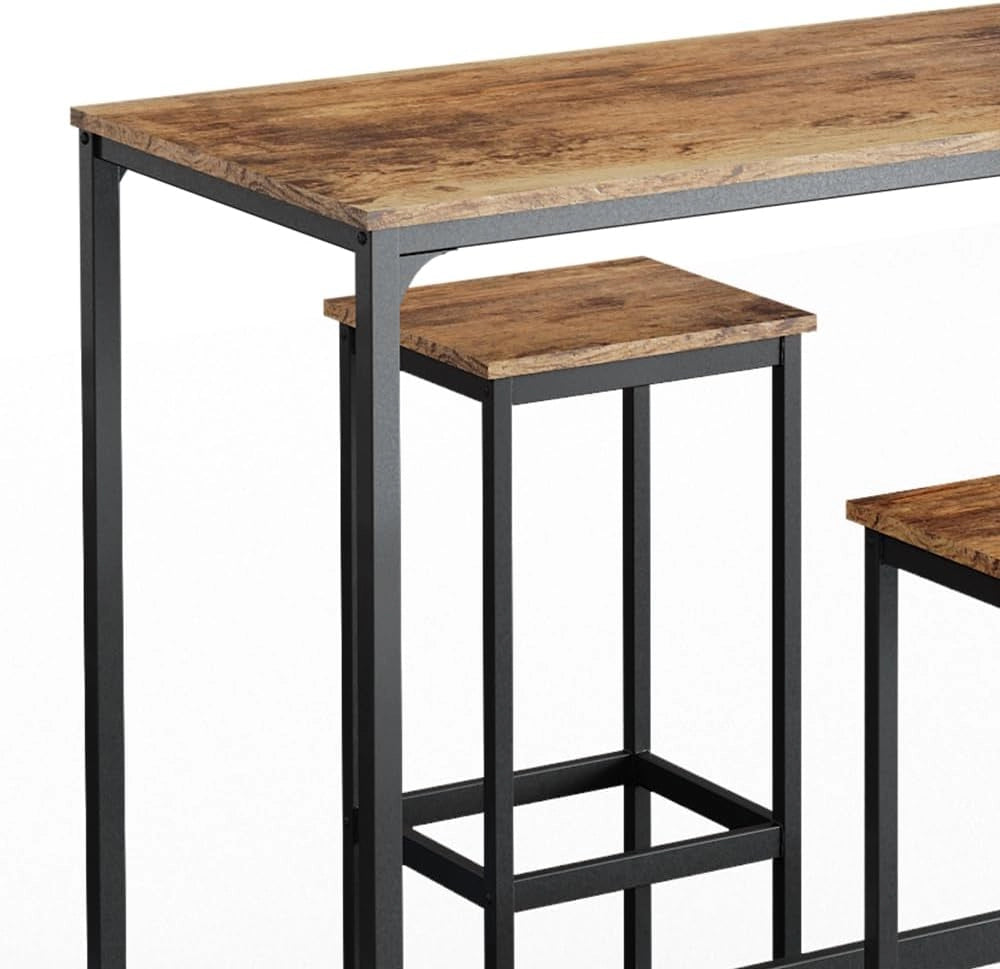 Tavolo bar con sgabelli Fyrk, Legno antico, 120 x 50 cm con 2 sgabelli da bar, adatto per banconi e piani cucina, impilabile per la conservazione