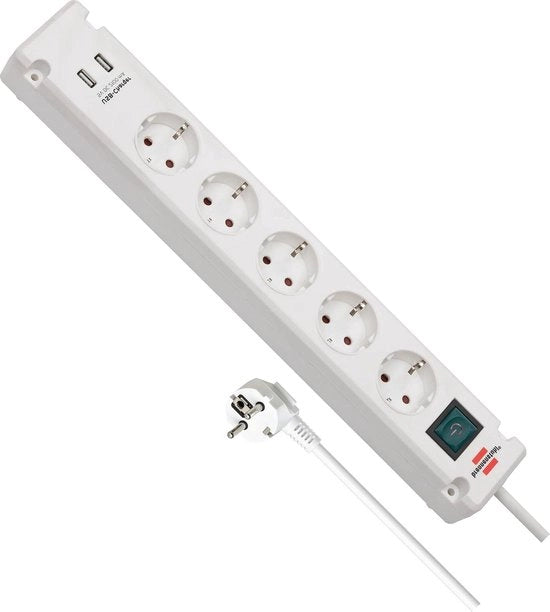 Caricabatterie 5-fuochi con funzione di ricarica USB bianca Caricabatterie