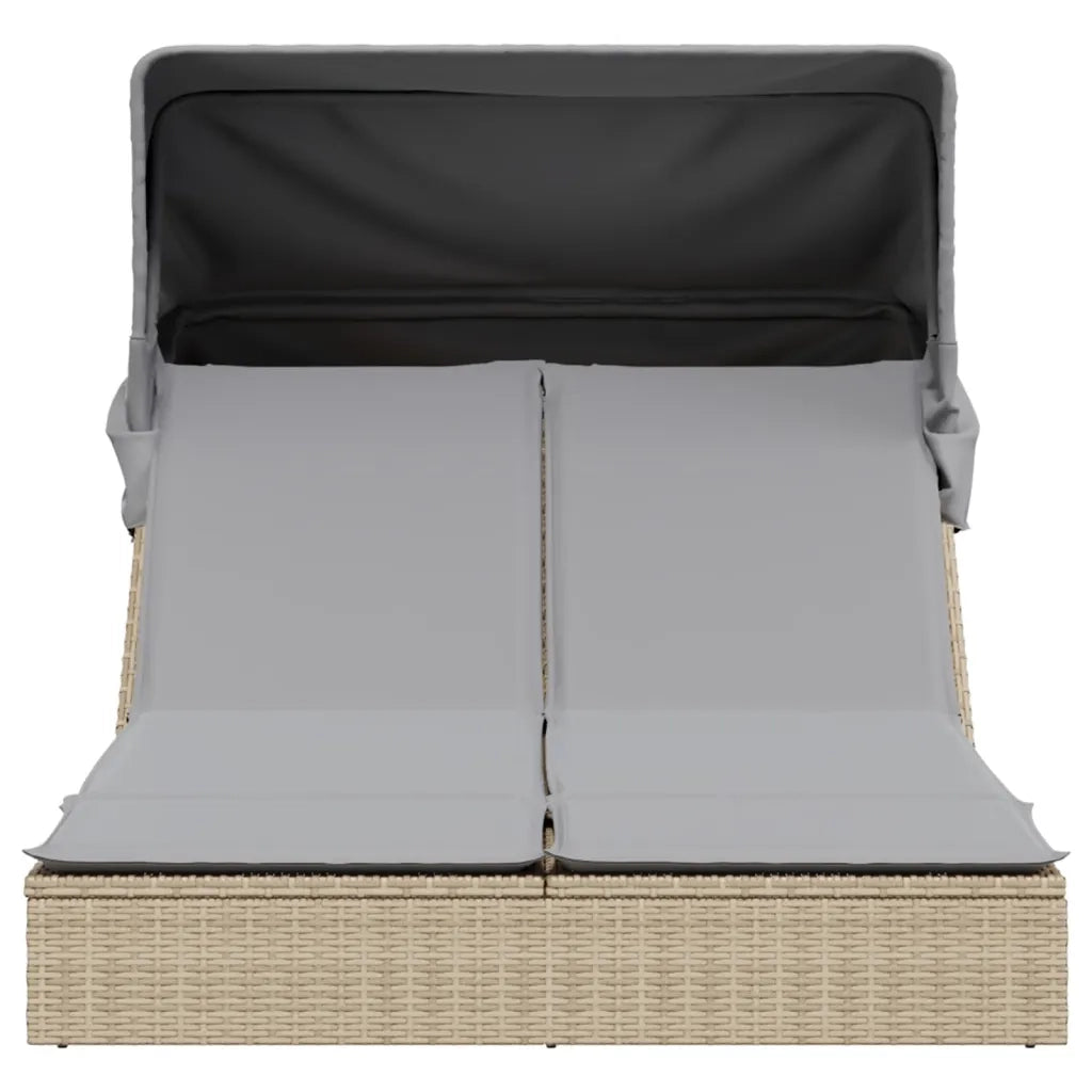 Sdraio da giardino | Lettino Doppio con Baldacchino e Cuscini Beige in Polyrattan