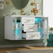 Mobile sottolavabo da bagno con 2 cassetti 2 armadietti LED e lavabo ceramica bianco 76 × 46 × 55 cm