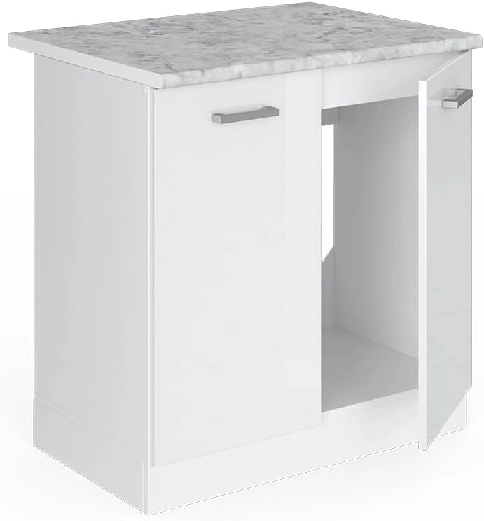 Mobile lavello cucina R-Line, Bianco lucido, 80 cm, PL Marmo, per la libera combinazione all'interno di sistemi cucina modulari