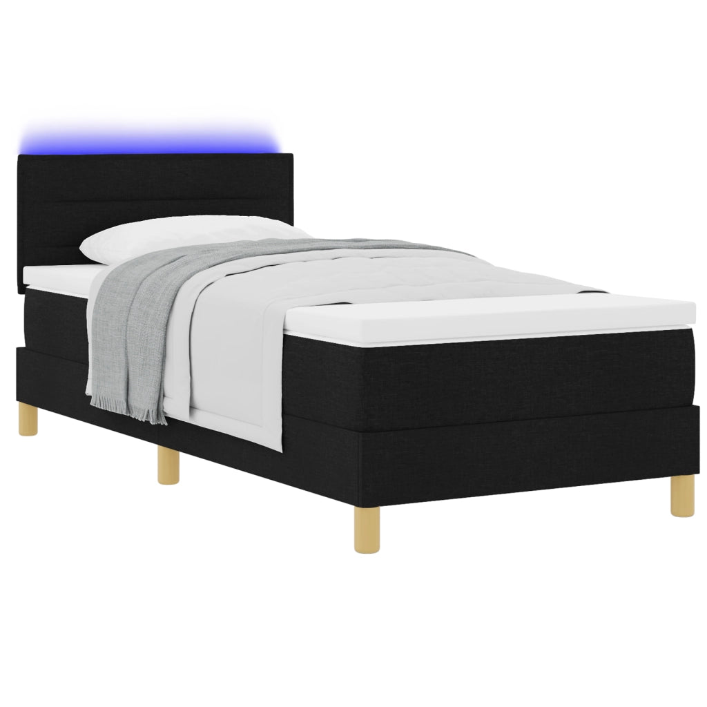 Letto con Box Spring con Materasso & LED Nero 90x190 cm Tessuto