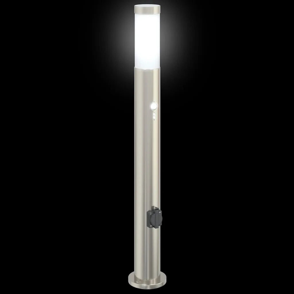 Lampada a paletto con sensore e presa 80 cm Acciaio Inox IP44 4006019