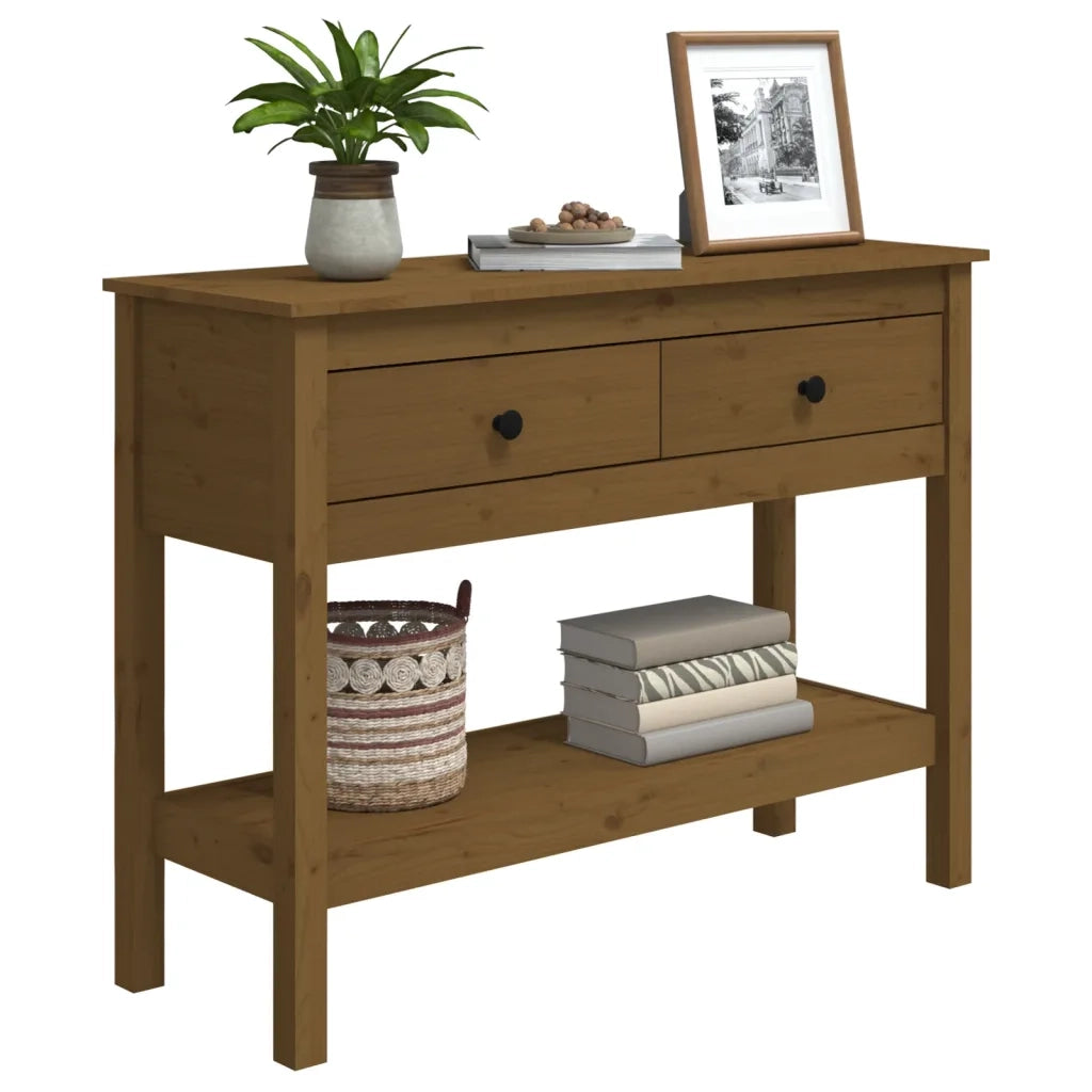 Tavolo Consolle Ambrato 100x35x75 cm in Legno Massello di Pino 814627