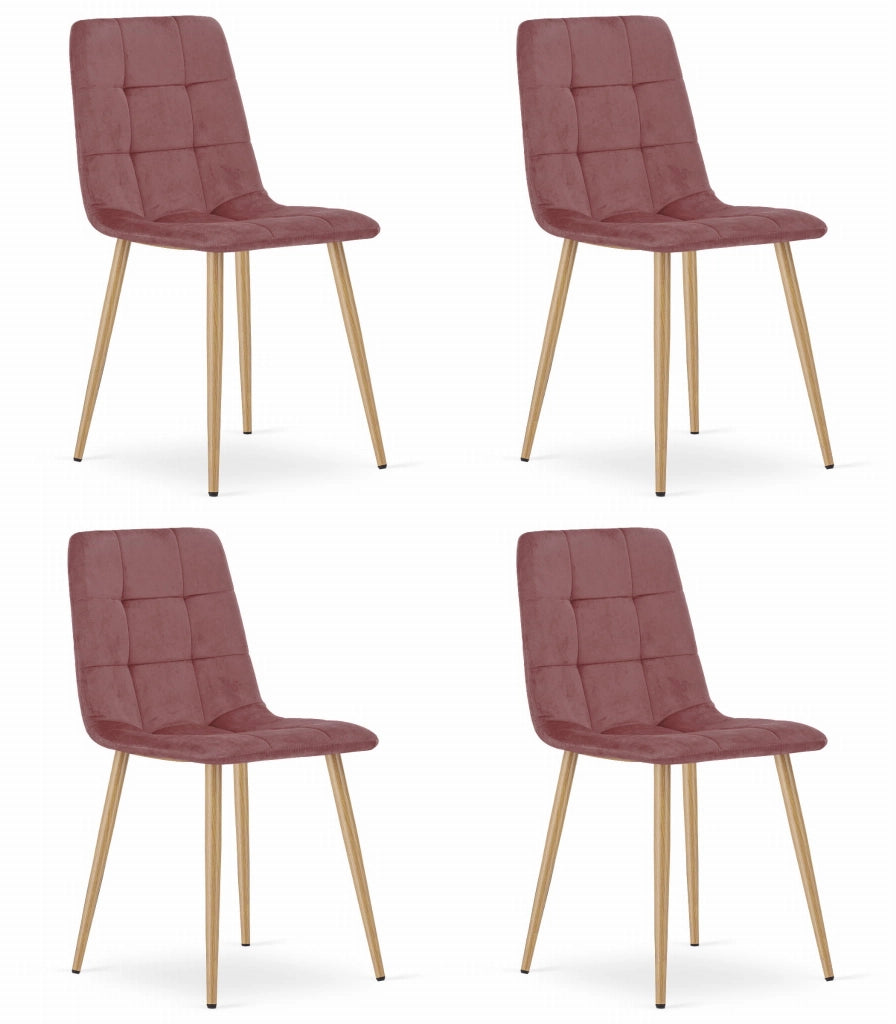 Sedia Valora PYRA in velluto rosa con gambe in legno, design moderno x4