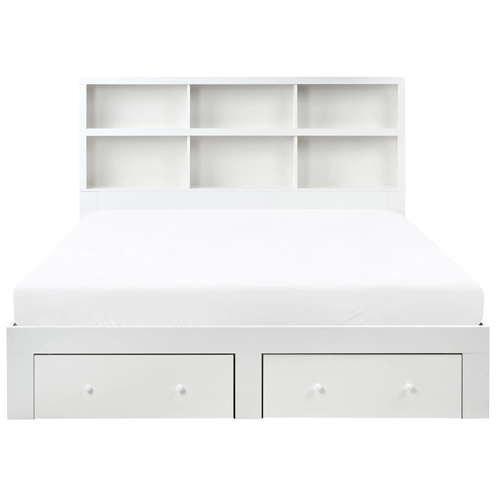 Letto matrimoniale in legno con contenitori a 2 cassetti e ripiani bianco 180 x 200 cm stile minimalista