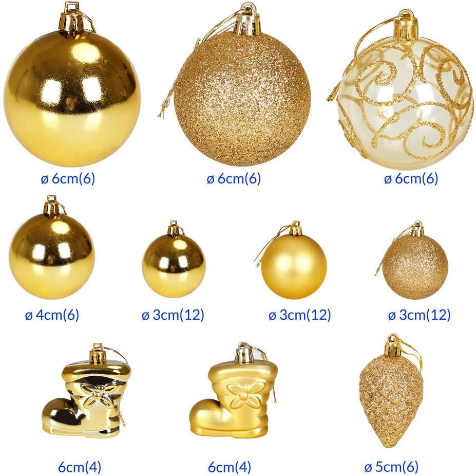 Deuba® Set Completo Palline Albero di Natale 102pz Ø 3-6cm Decorazioni Feste Natalizie Addobbi FESTIVITÀ Puntale Catena Perline