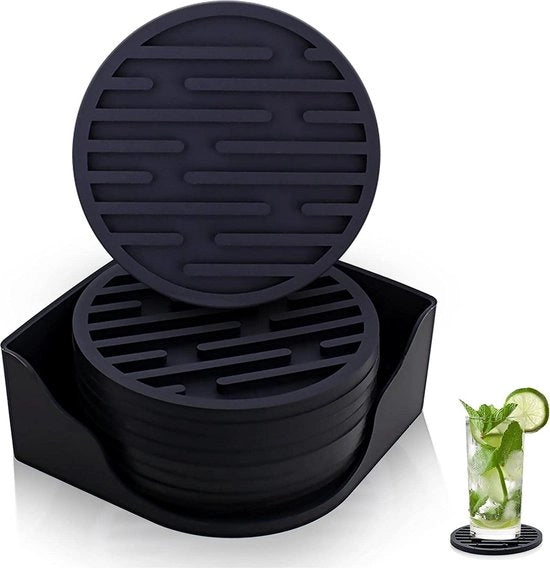 Set di 8 sottopiani in silicone, sottopiani in vetro a forma rotonda con supporto, sottopiani in vetro antiscivolo, sottopiani impermeabili per uso domestico, bar, ristorante, cucina
