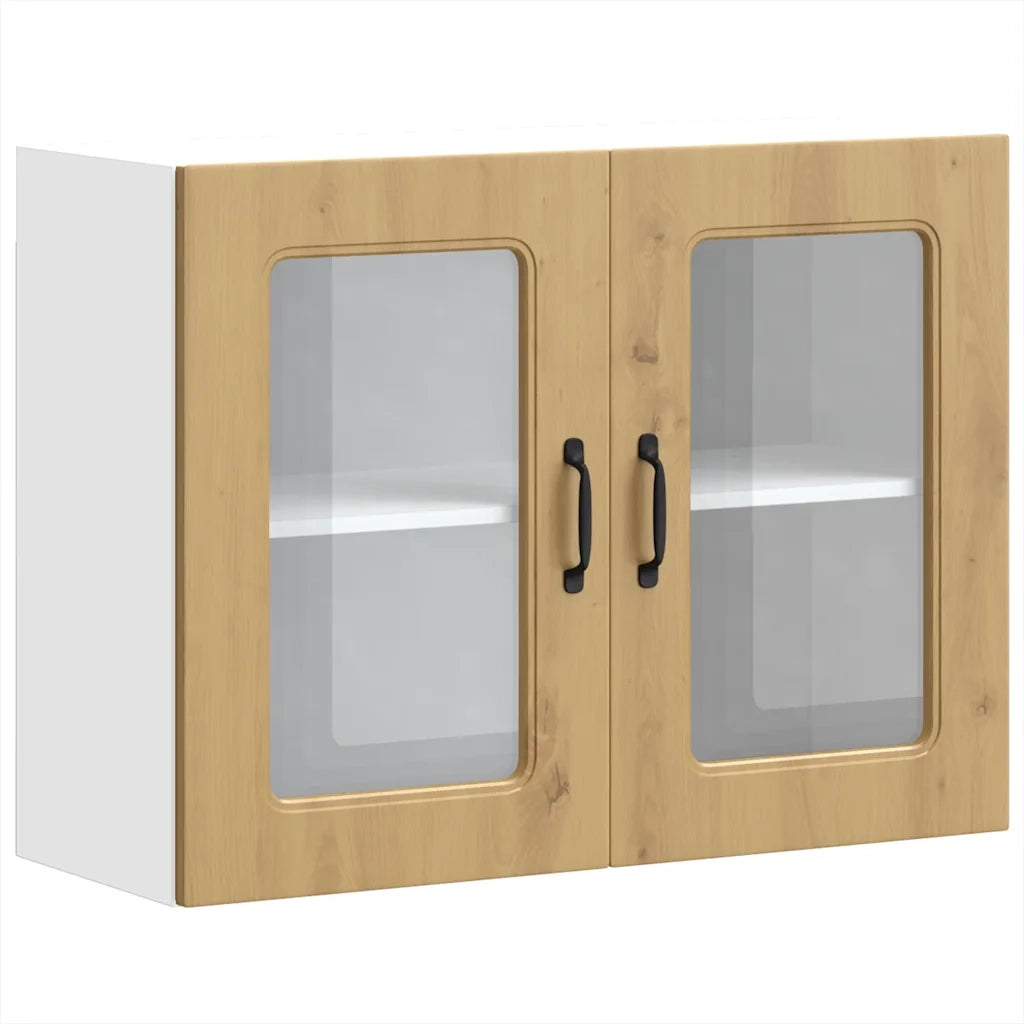 Pensile da Cucina con Porta in Vetro-Mobile Cucina da Parete Kalmar Rovere Artigianale 999243