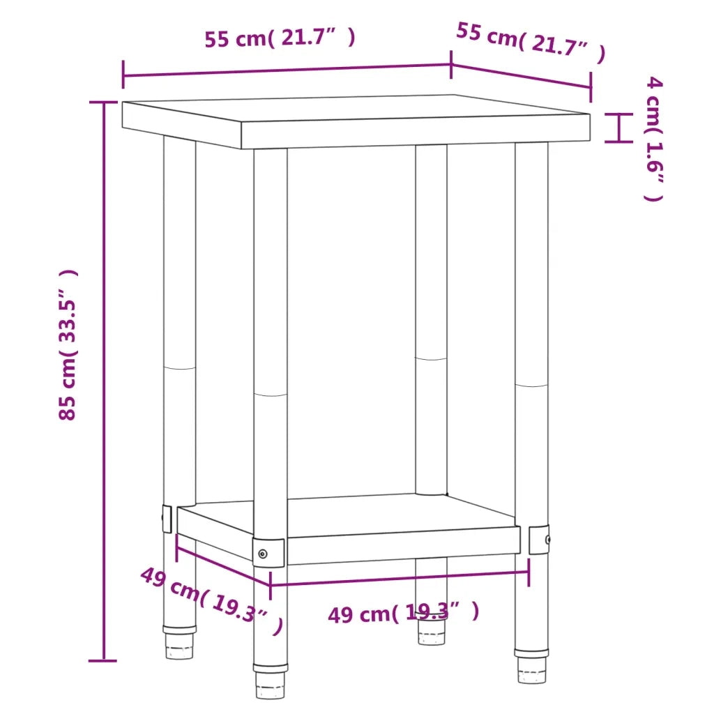 Tavolo da Lavoro da Cucina 55x55x85 cm in Acciaio Inossidabile