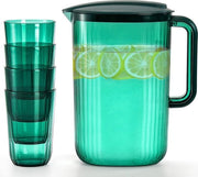 Ottimo contenitore in plastica, 2L contenitore in plastica con coperchio e 4 tazze, giara per tè freddo per giara per acqua, succo, latte, limonata, bevande fredde o calde, BPA-Free