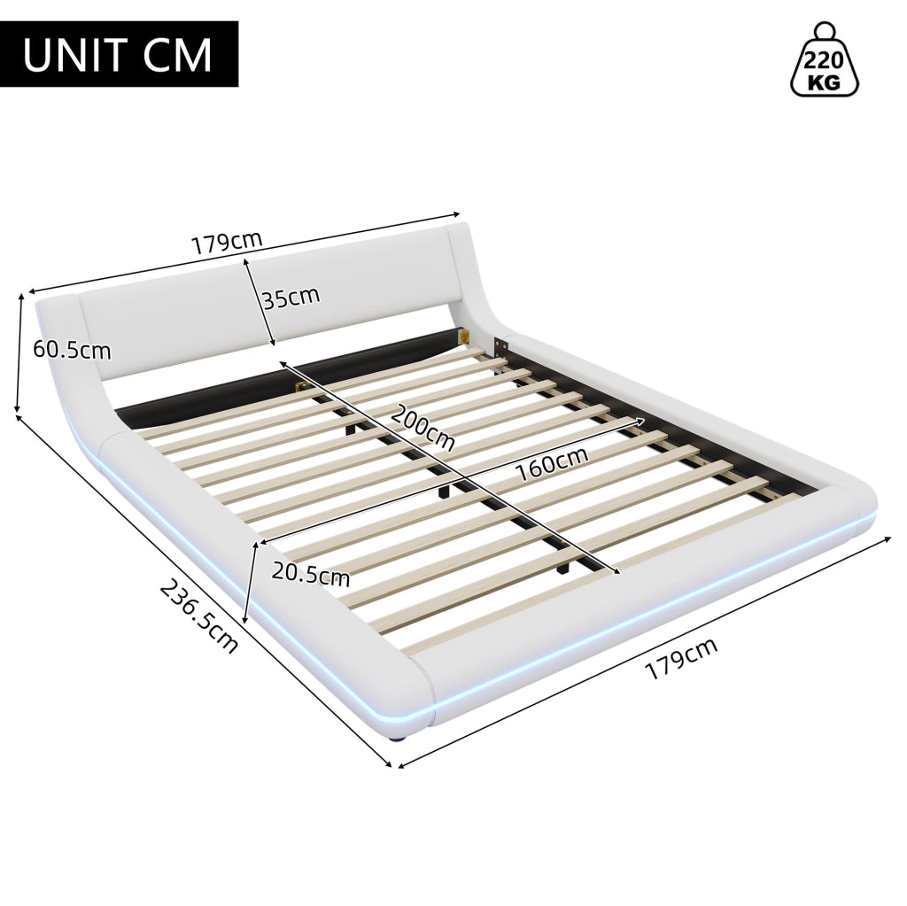 Letto basso 160x200 cm in PU bianco con LED regolabili