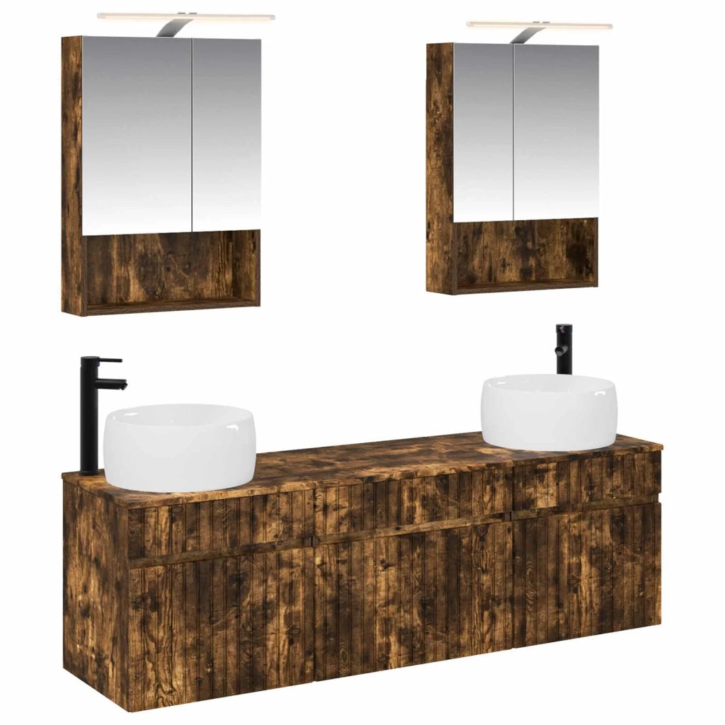 Set di Armadi da Bagno 5 pcs Rovere Fumo 50 x 14,5 x 70 cm 3406643