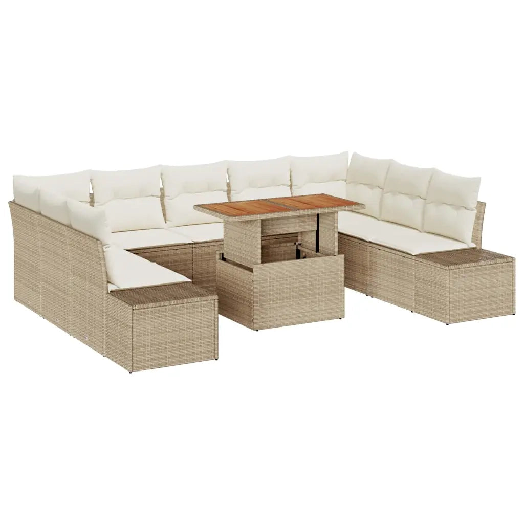 Set da Pranzo per Giardino con cuscino 10 pcs Beige e Crema