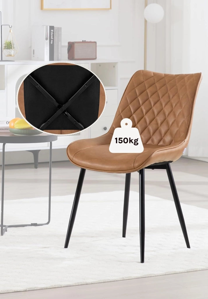 set di 2 sedie cucina moderne sedie imbottite Adatte per Sala da Pranzo, Soggiorno, Camera da Letto Estetica in Ecopelle Marrone chiaro Metallo BH210hbr-2