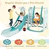 4 in 1 Scivolo e Altalena per Bambini, Parco Giochi con Scivolo Altalena Canestro da Basket e Arrampicata, Set di Gioco con Pallone da Basket e Pompa, 18 Mesi +, 185x150x102 cm