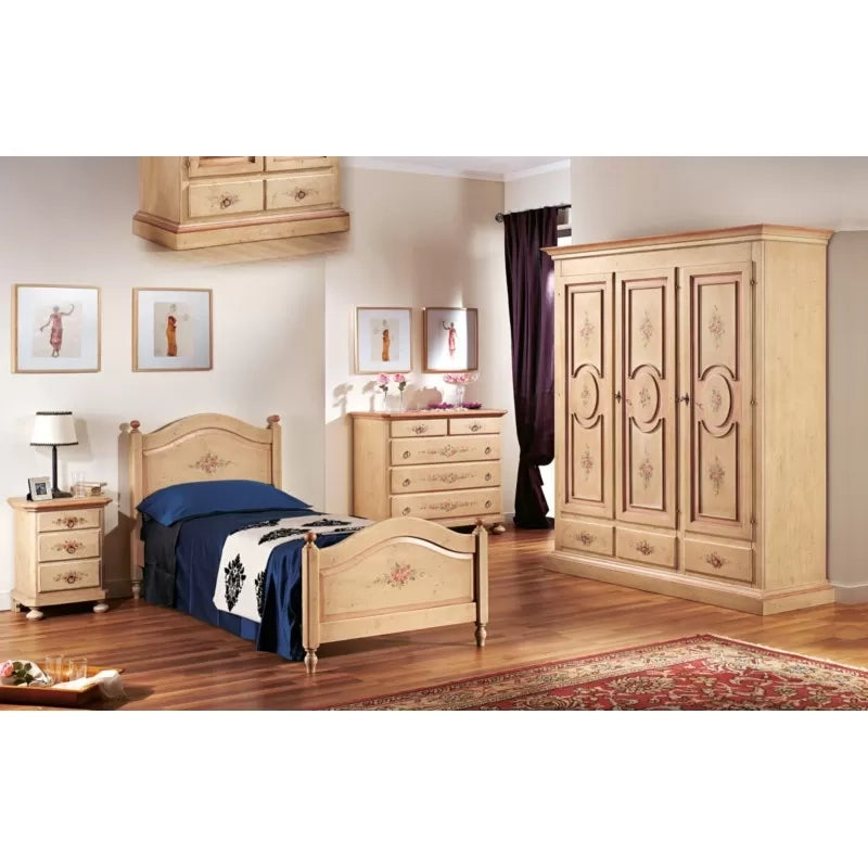 Armadio 3 porte arte povera in legno shabby avorio anticato filo rosa 184x60x217 (1434) - Mobili 2G