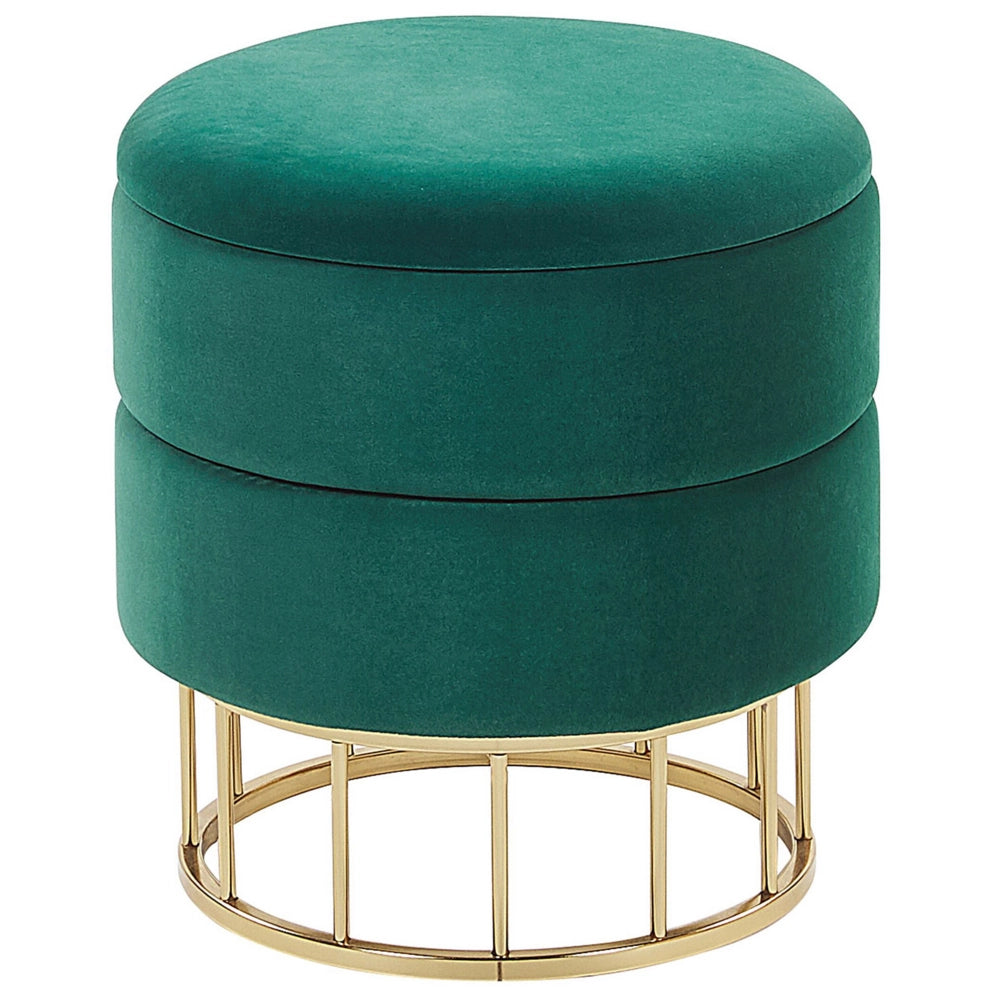 Pouf contenitore Rivestimento in velluto di poliestere verde scuro Base dorata Accessori per soggiorno dal design glamour