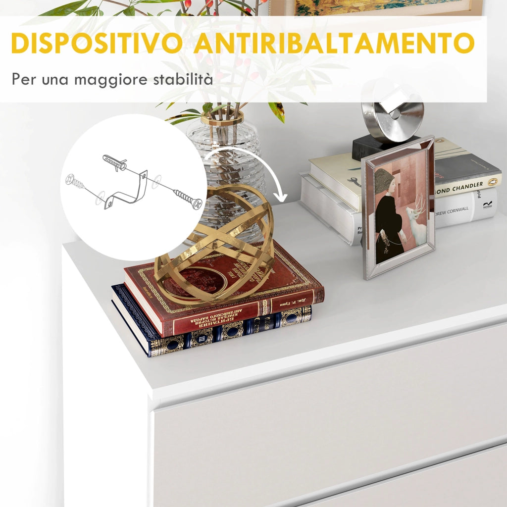 EasyComfort Cassettiera 4 Cassetti in Truciolato con Guide in Metallo e Maniglie Scanalate, 60x40x80 cm, Bianco