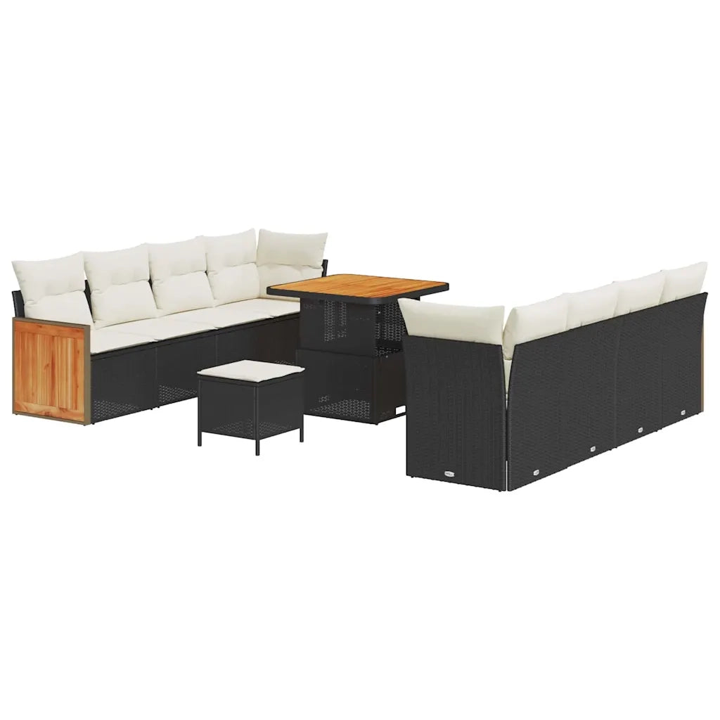 Set Divano da Giardino 12 pcs Nero e Crema polyrattan