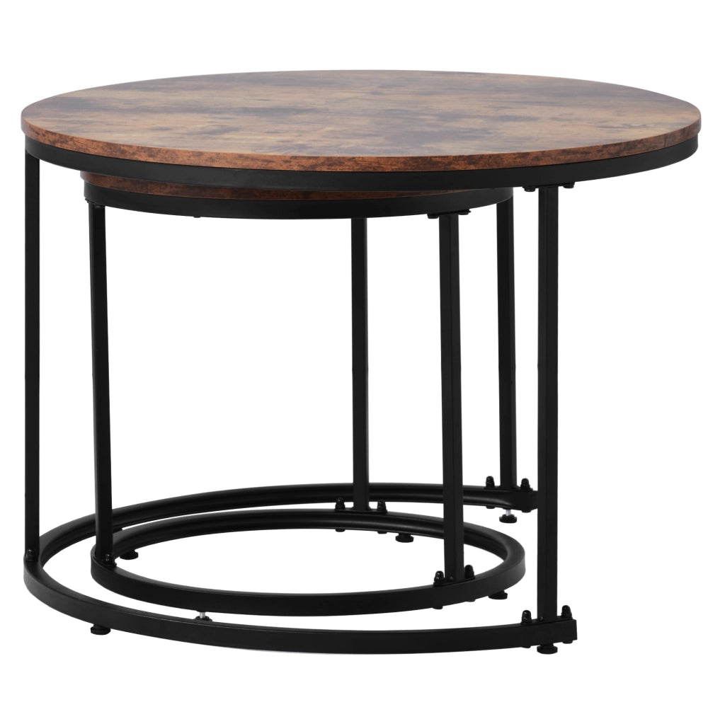 Set 2 tavolini da caffè rotondi impilabili in MDF effetto legno; marrone