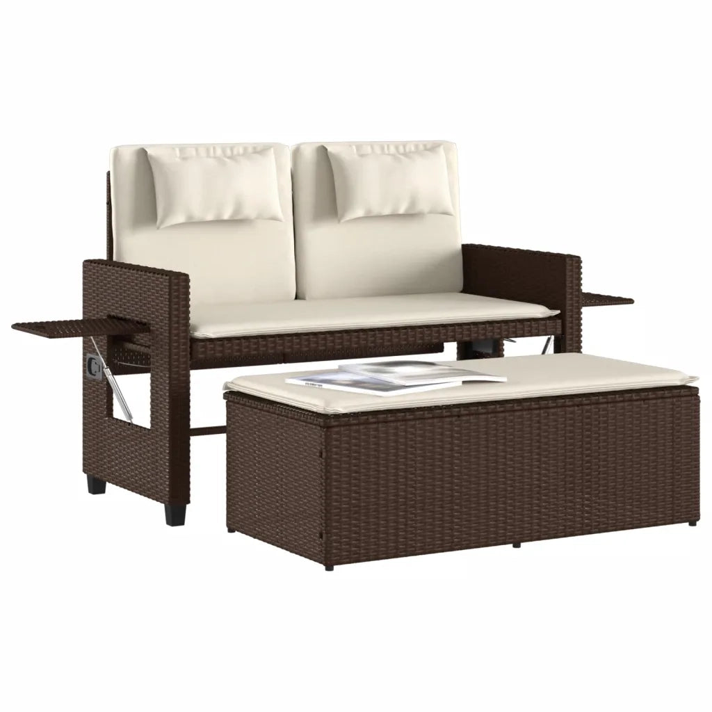 Panca Reclinabile da Giardino con Cuscini Marrone in Polyrattan 365818