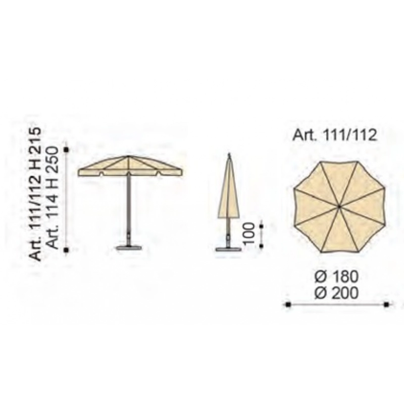 Ombrellone palo centrale Novara Made in Italy - diametro 200 cm - MENTA