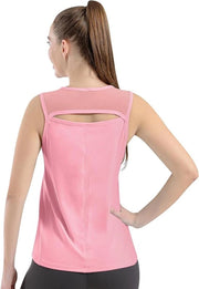 Top da donna sportiva per corsa e yoga con mesh rugosa e senza maniche